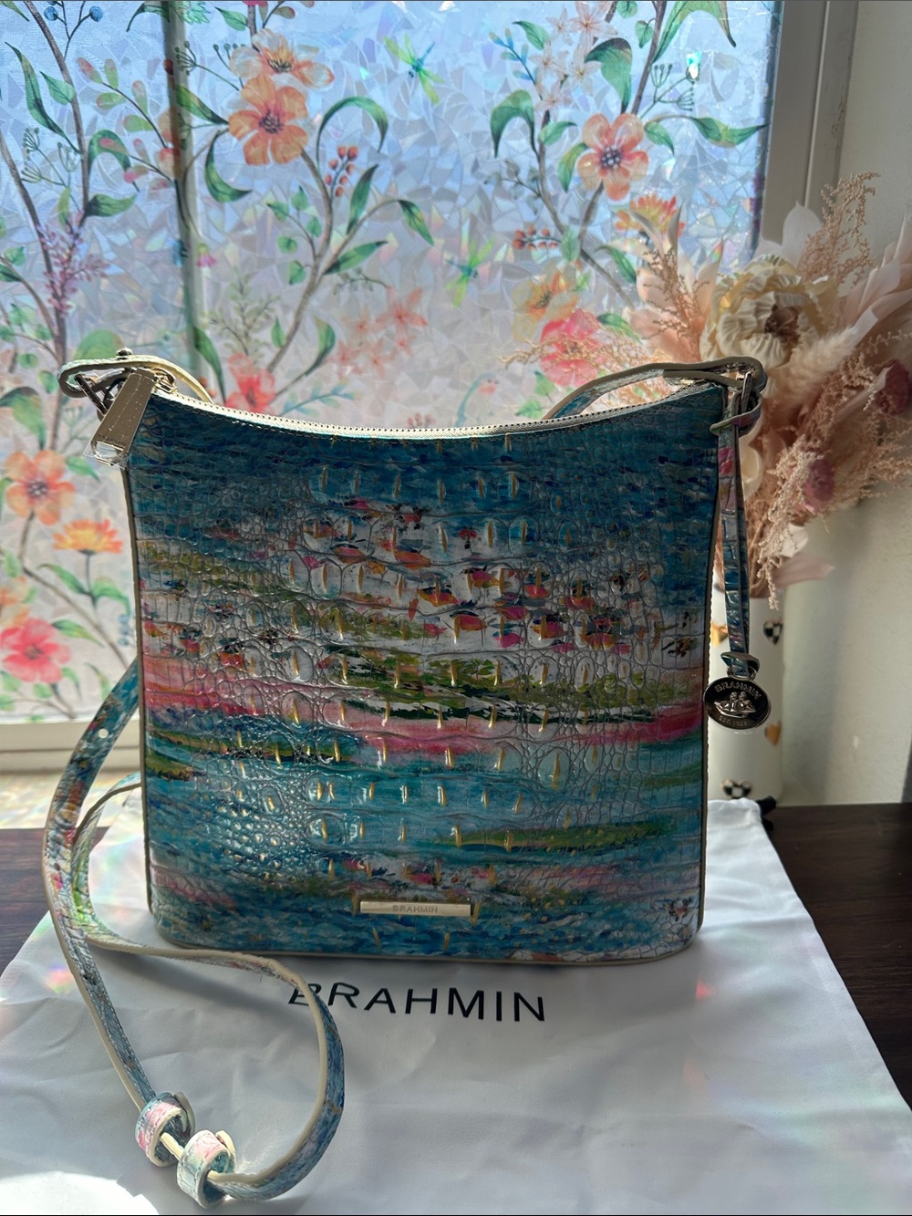 Brahmin Katie Staycation Melbourne Crossbody | Coastal Print Leather bag NWT